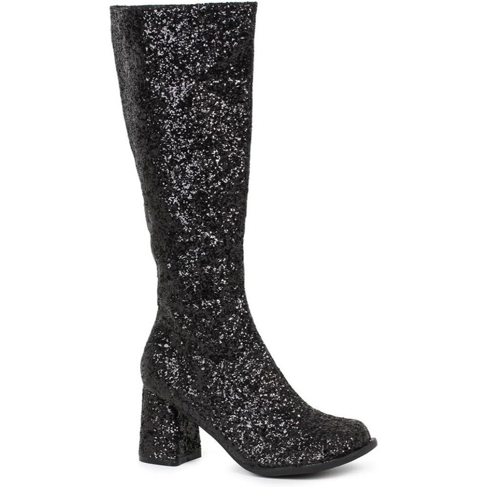 Women's Gogo-g Sparkly Black Glitter Knee High Boots with Chunky Block Heel